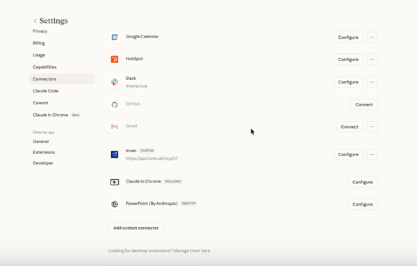 Add custom connector-Claude